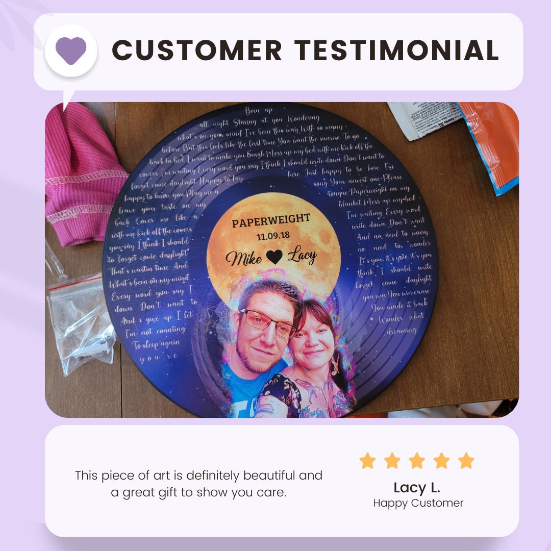 Personalized Song Lyrics and Portrait Round Wood Sign - Star Wave Style