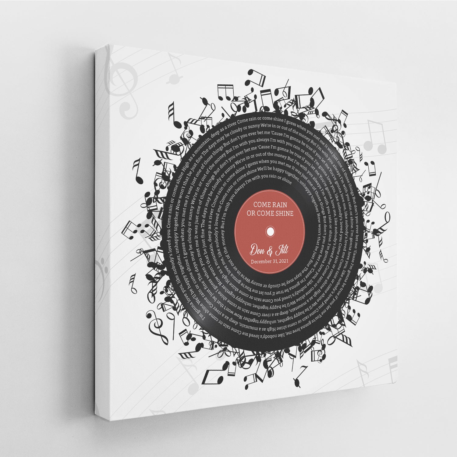 Custom Song Lyrics, Customizable Name And Date, Record Player Square Canvas Wall Art