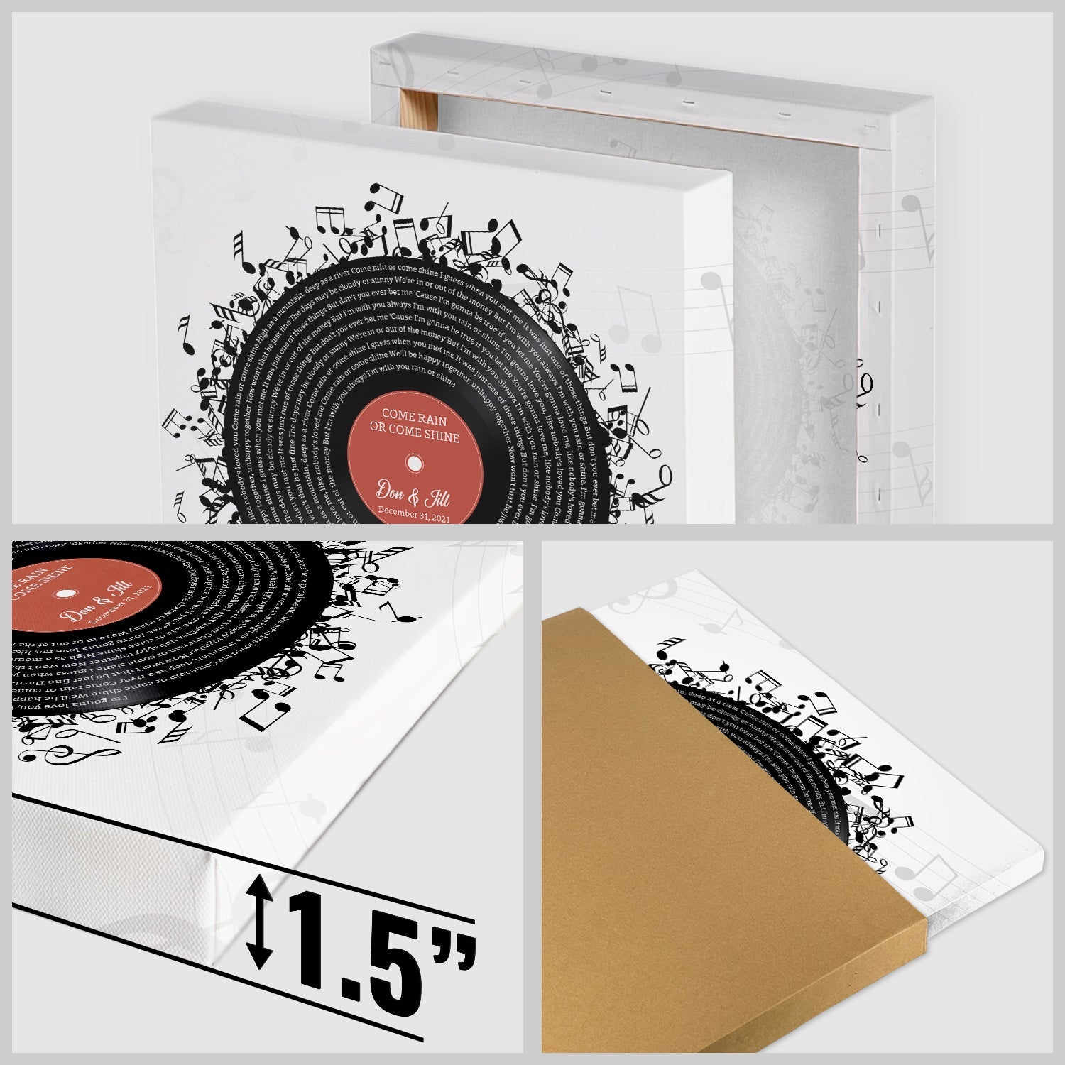 Custom Song Lyrics, Customizable Name And Date, Record Player Square Canvas Wall Art