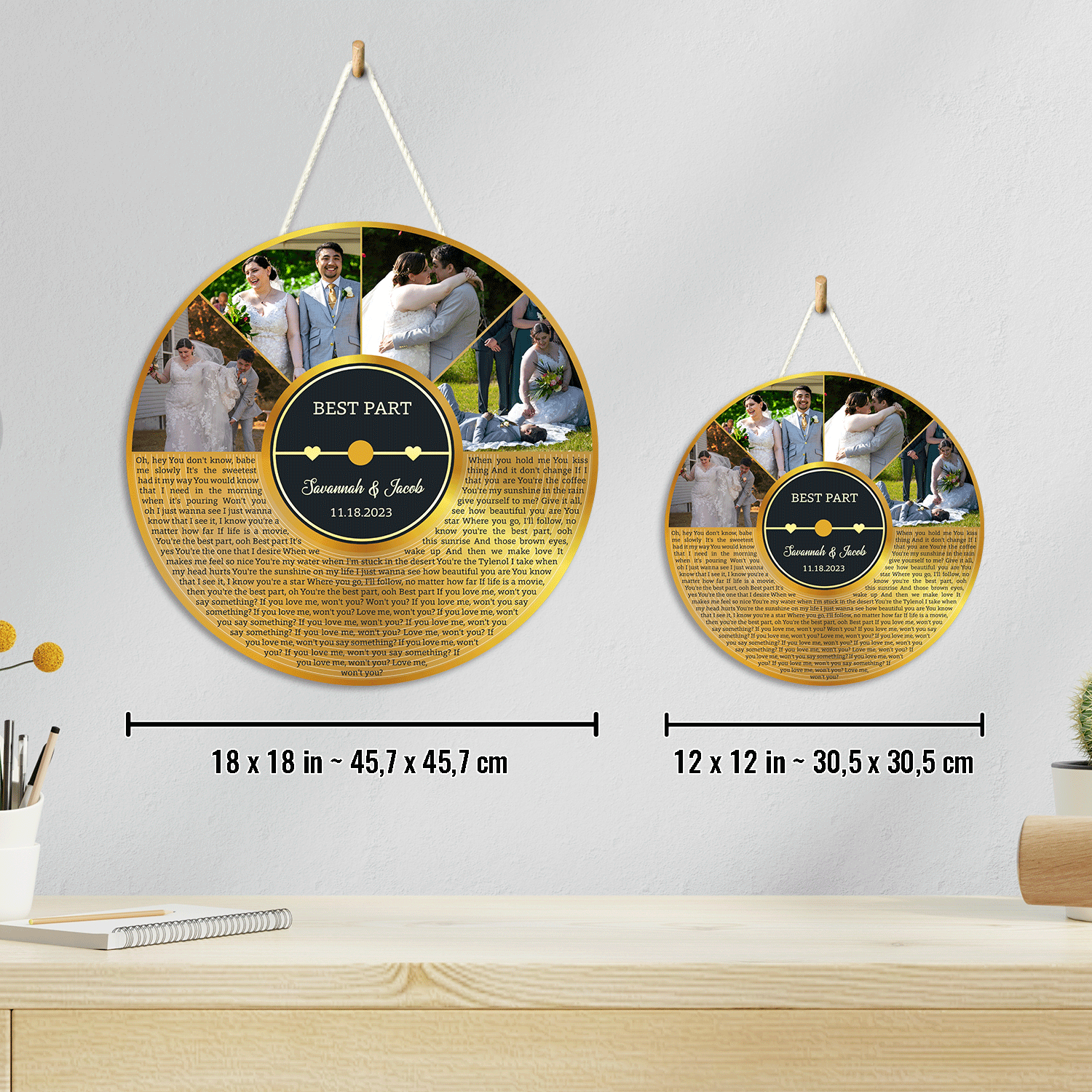 Custom Round Sign, Customizable Song Lyrics, Photo And Text, Half Vinyl Record