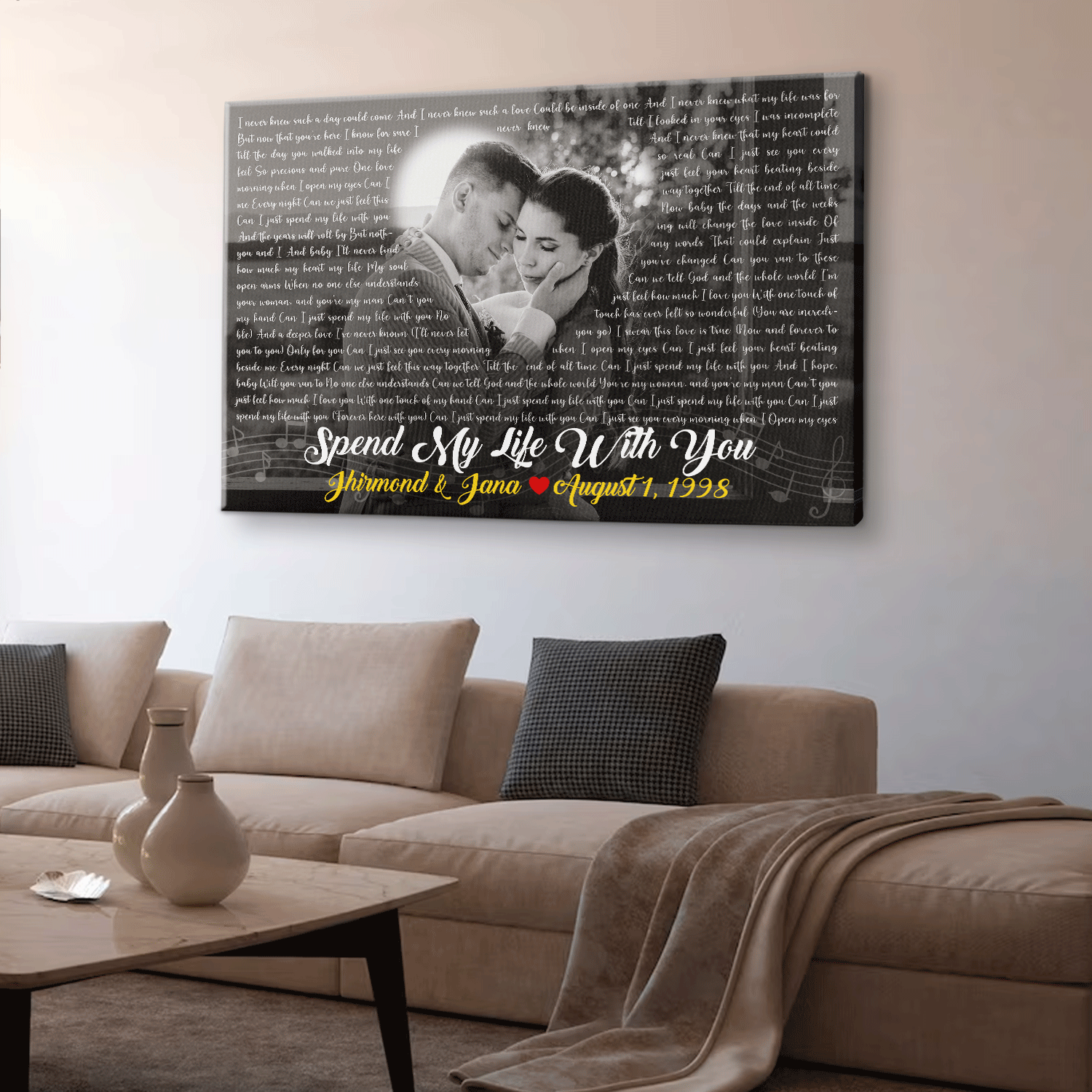 Custom Song Lyrics, Upload Photo, Customizable Song Name And Text Canvas Wall Art
