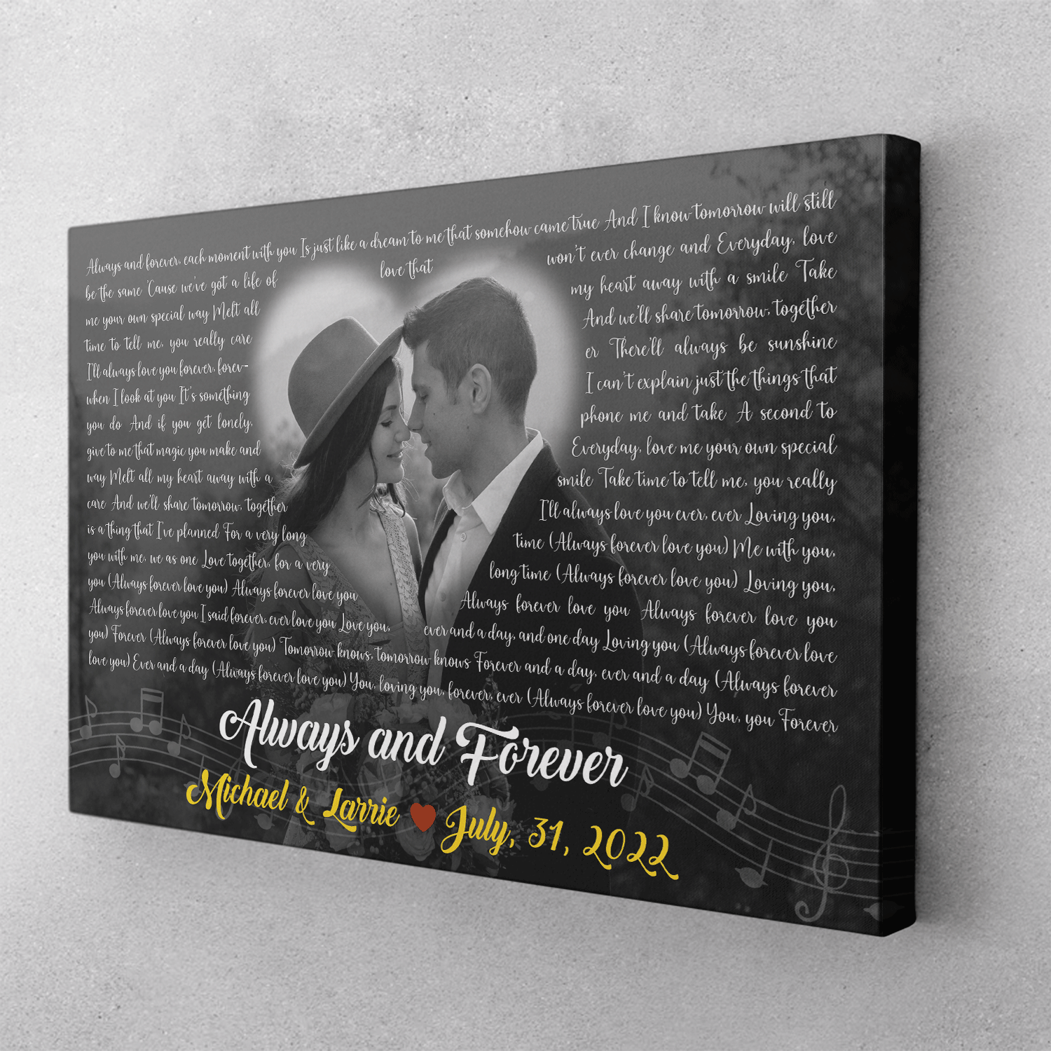 Custom Song Lyrics, Upload Photo, Customizable Song Name And Text Canvas Wall Art