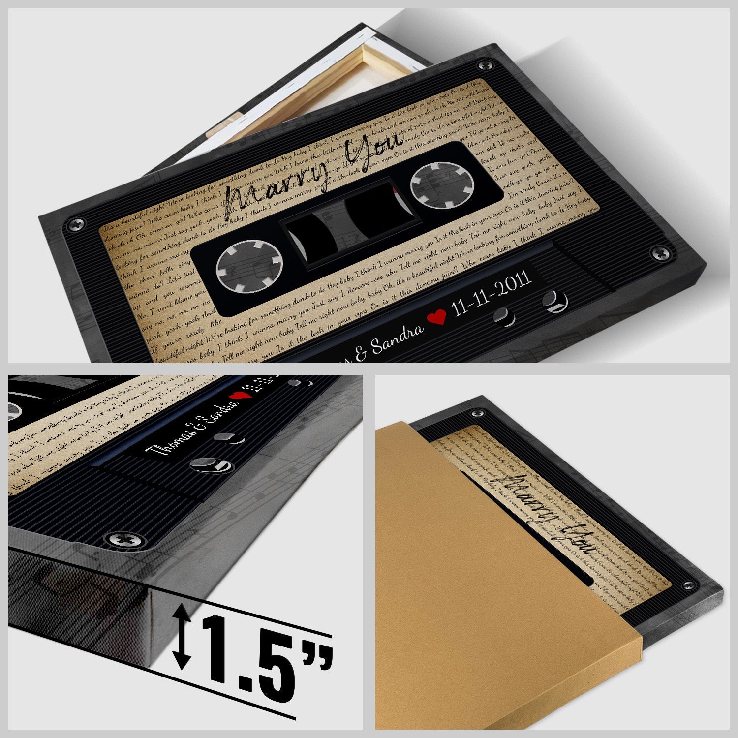 Custom Song Lyrics, Customizable Name, Date, Song Name Cassette Tape Canvas Wall Art