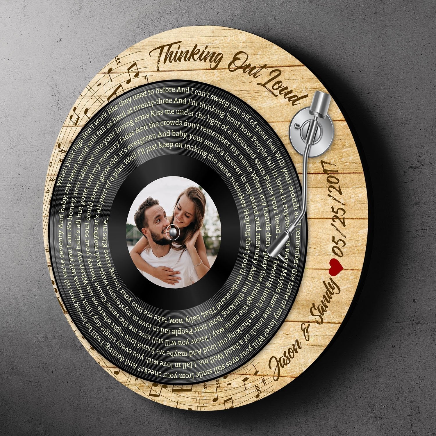 Custom Round Sign, Personalized Song Lyrics, Photo And Text, Vinyl Record Player