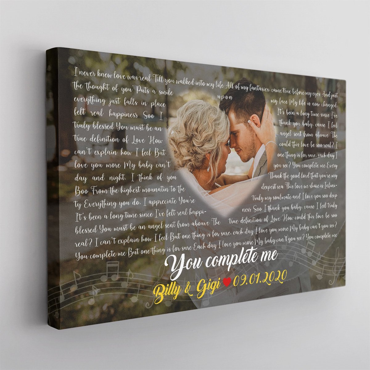 Custom Song Lyrics, Upload Photo, Personalized Song Name And Text Canvas Wall Art