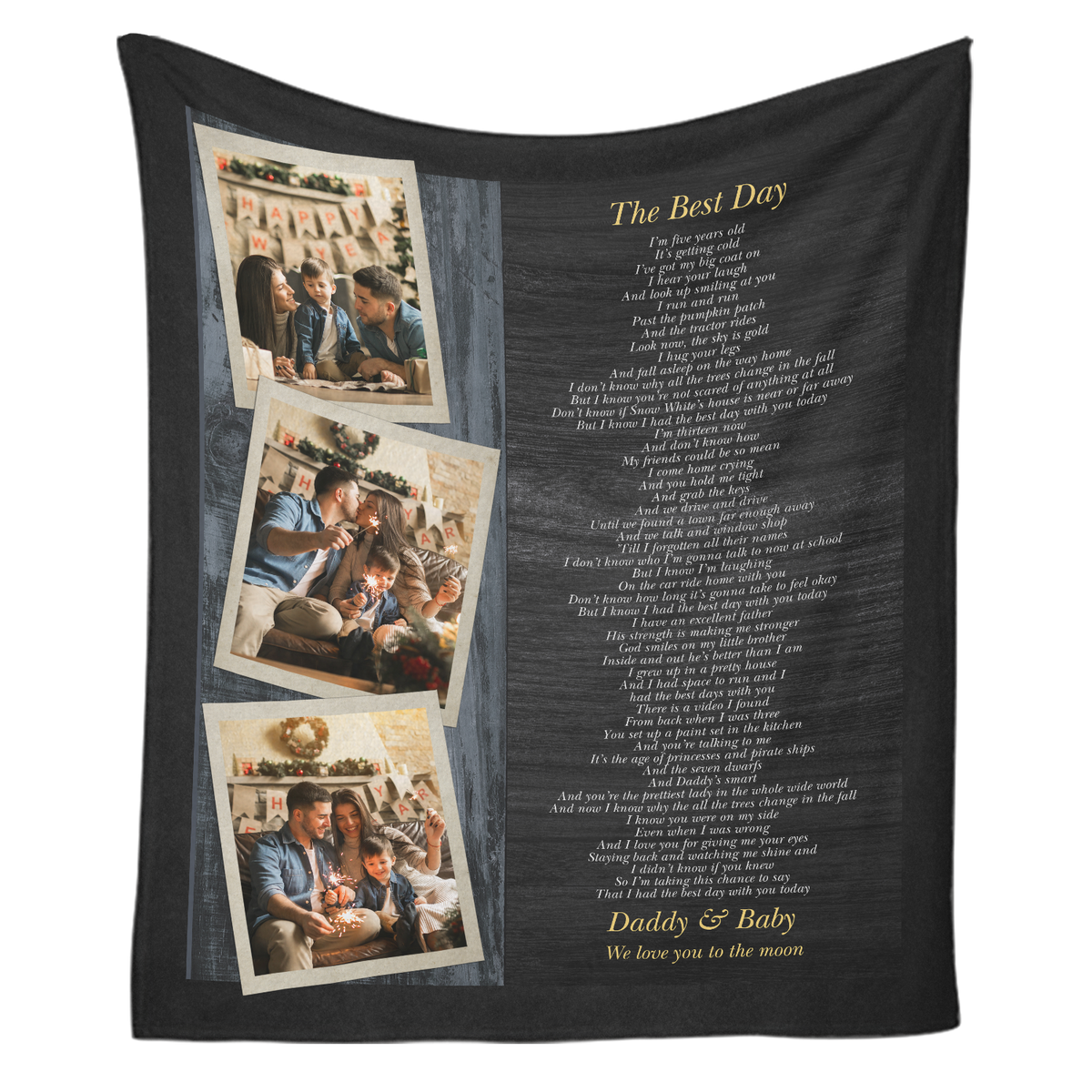 Custom Song Lyrics, Upload Photo, 3 Photos, Customizable Text, Blanket