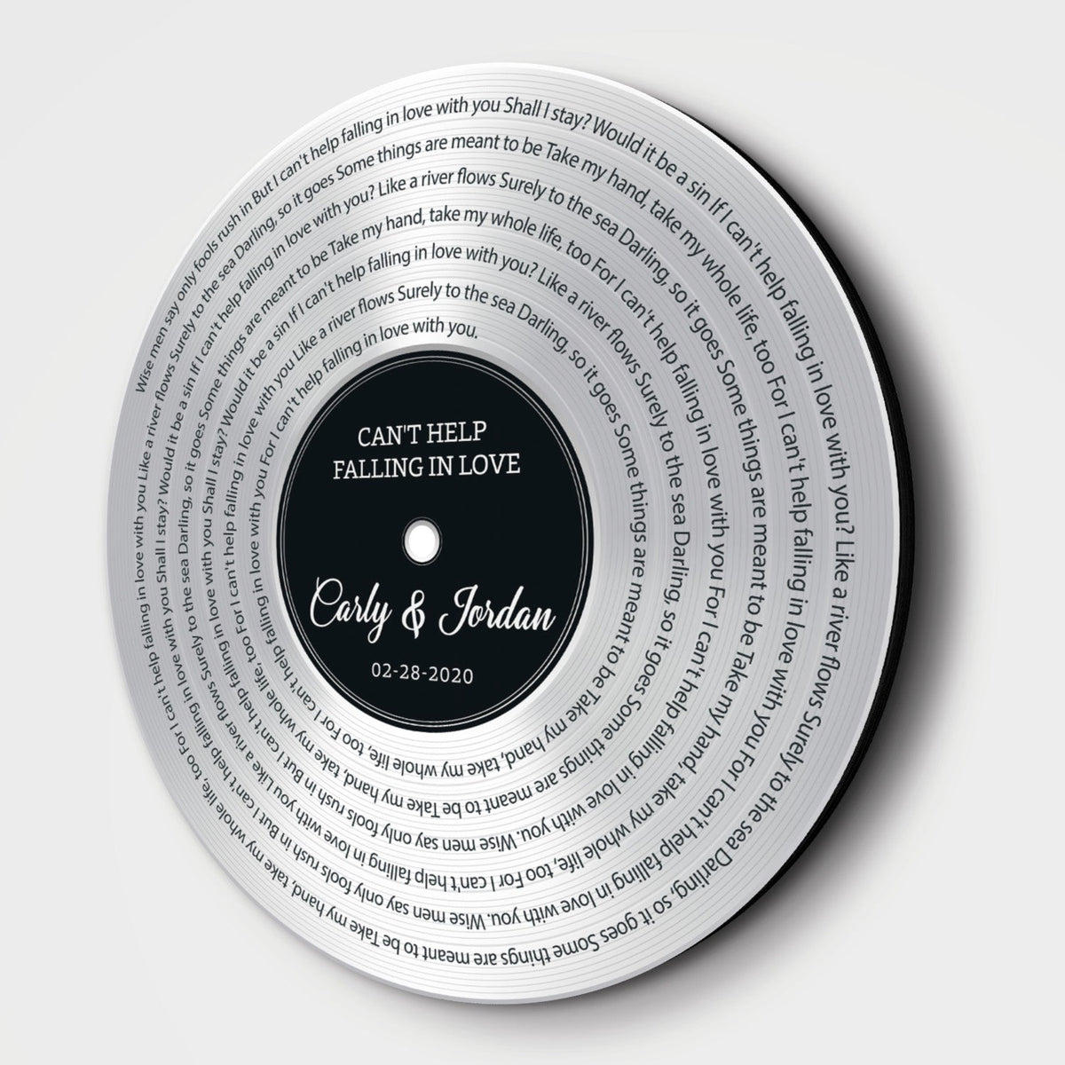 Custom Song Lyrics, Customizable Song Name And Text, Vinyl Record, Silver Style, Round Wood Sign