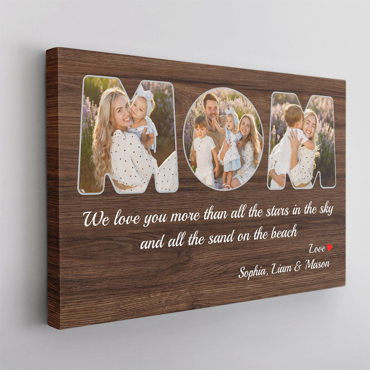 Mom Custom Photo - Customizable Dark Wood Background Canvas