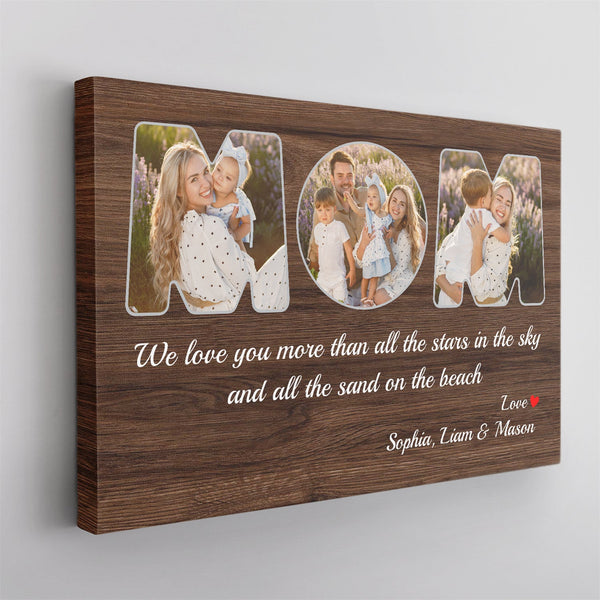 Mom Custom Photo - Customizable Dark Wood Background Canvas