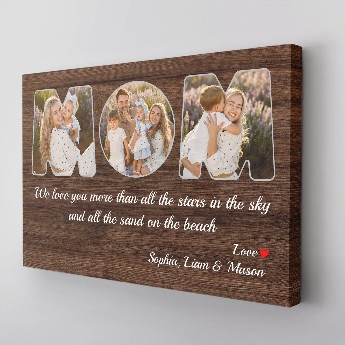 Mom Custom Photo - Customizable Dark Wood Background Canvas