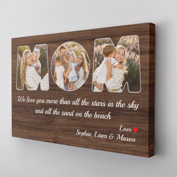 Mom Custom Photo - Customizable Dark Wood Background Canvas