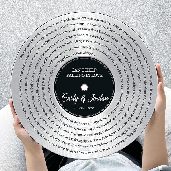 Custom Song Lyrics, Customizable Song Name And Text, Vinyl Record, Silver Style, Round Wood Sign