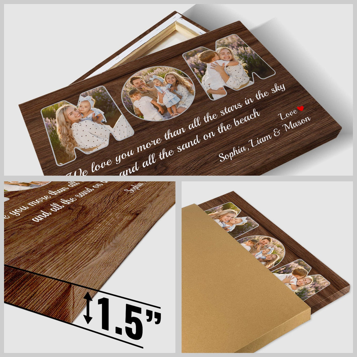 Mom Custom Photo - Customizable Dark Wood Background Canvas