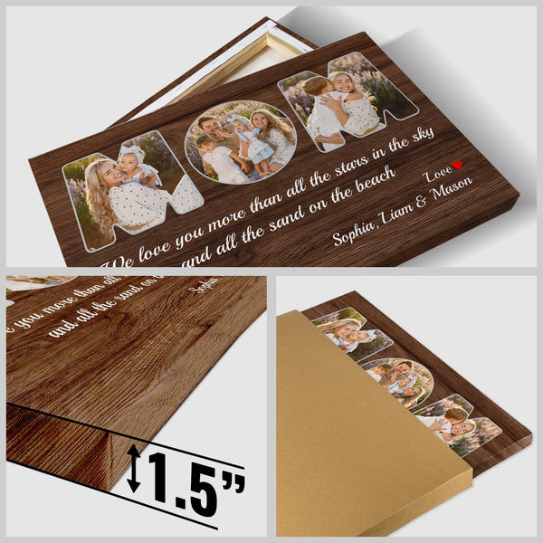 Mom Custom Photo - Customizable Dark Wood Background Canvas
