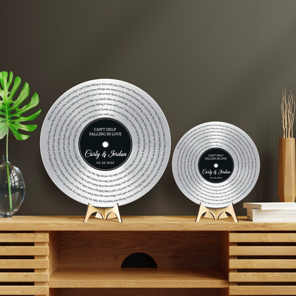 Custom Song Lyrics, Customizable Song Name And Text, Vinyl Record, Silver Style, Round Wood Sign