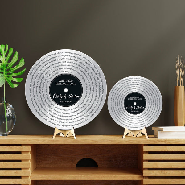 Custom Song Lyrics, Customizable Song Name And Text, Vinyl Record, Silver Style, Round Wood Sign