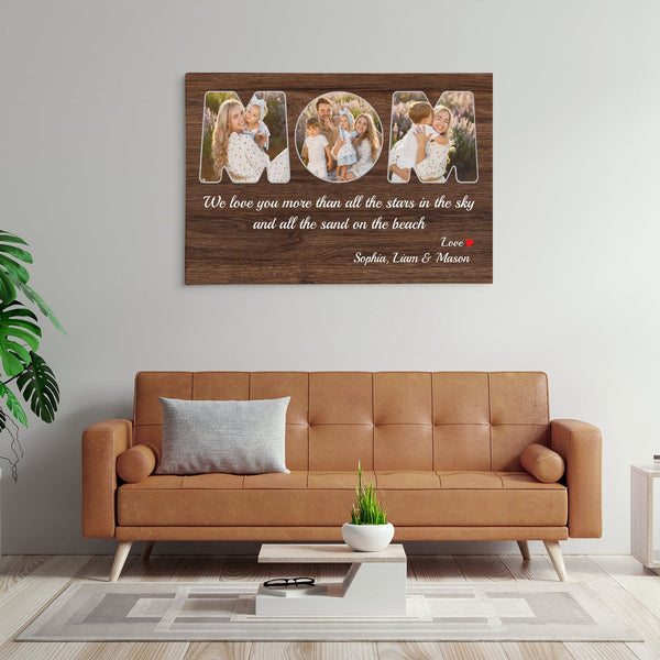 Mom Custom Photo - Customizable Dark Wood Background Canvas