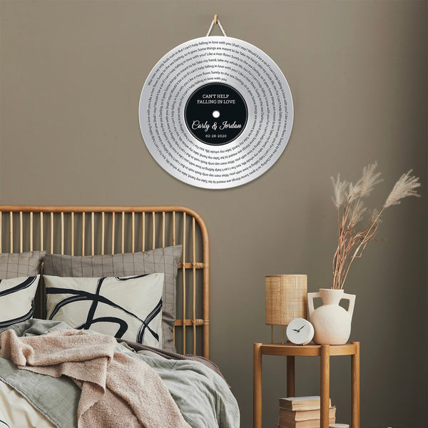 Custom Song Lyrics, Customizable Song Name And Text, Vinyl Record, Silver Style, Round Wood Sign