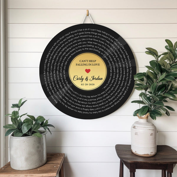 Custom Song Lyrics, Customizable Song Name And Text, Vinyl Record Style, Round Wood Sign