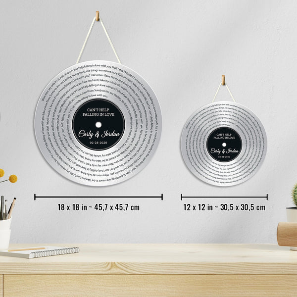 Custom Song Lyrics, Customizable Song Name And Text, Vinyl Record, Silver Style, Round Wood Sign