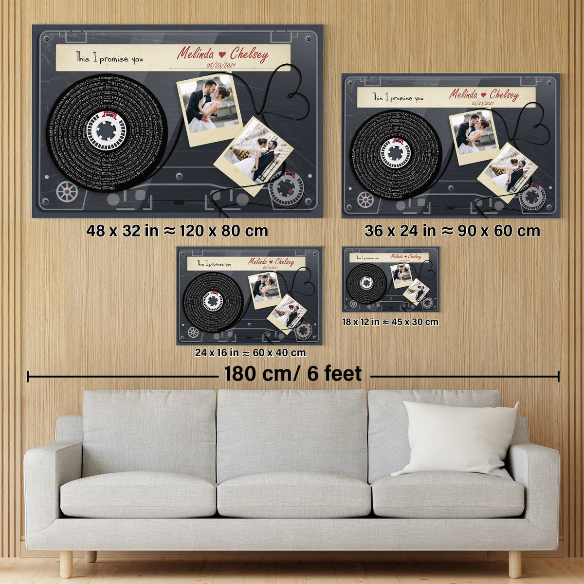 Custom Song Lyrics, Upload Photo And Customizable Text Cassette Tape Dark Blue Canvas Wall Art