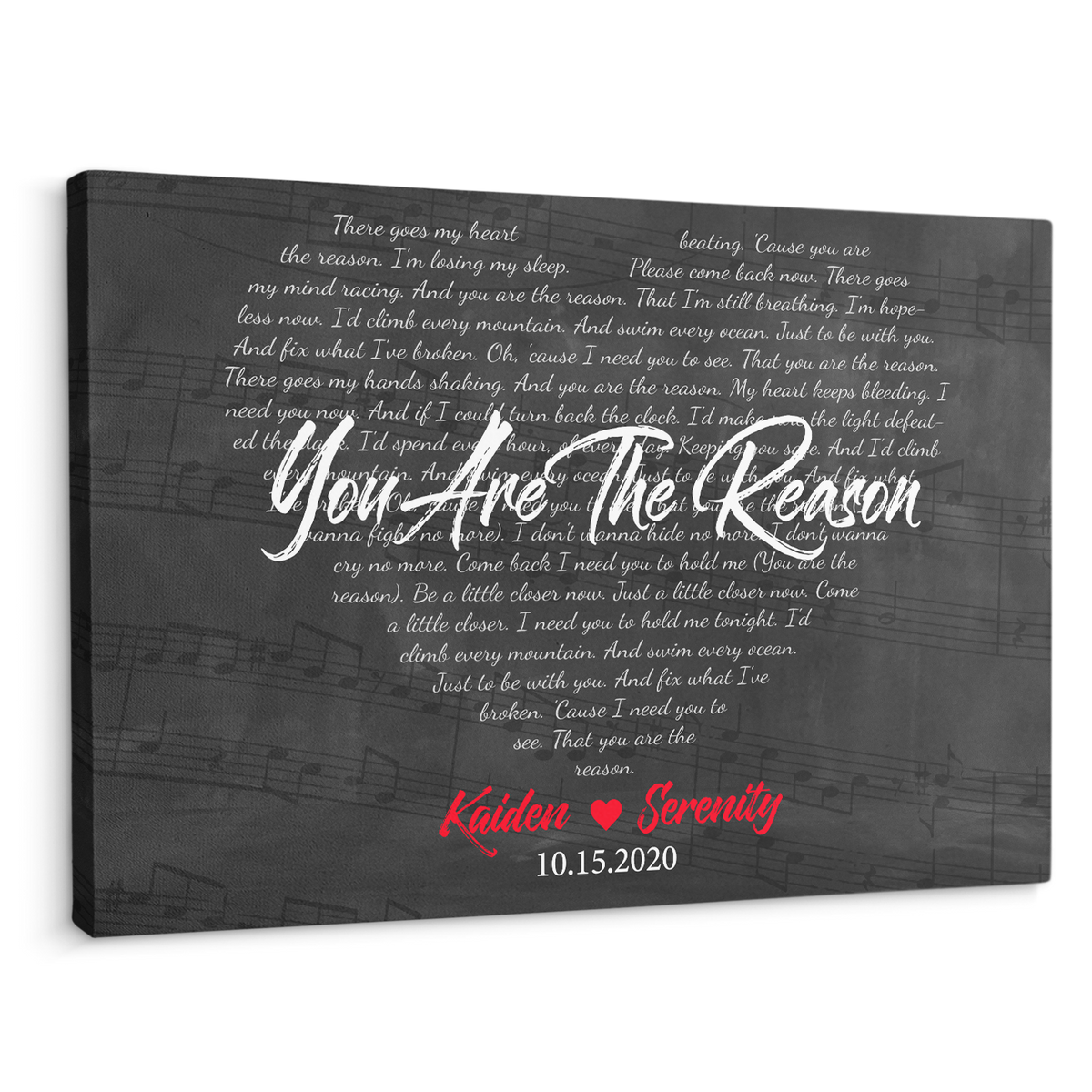 Custom Song Lyrics Heart Art, Customizable Text Canvas Wall Art