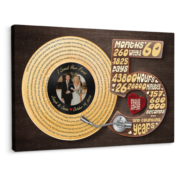 Personalized 5th Anniversary Vinyl Record Photo Canvas