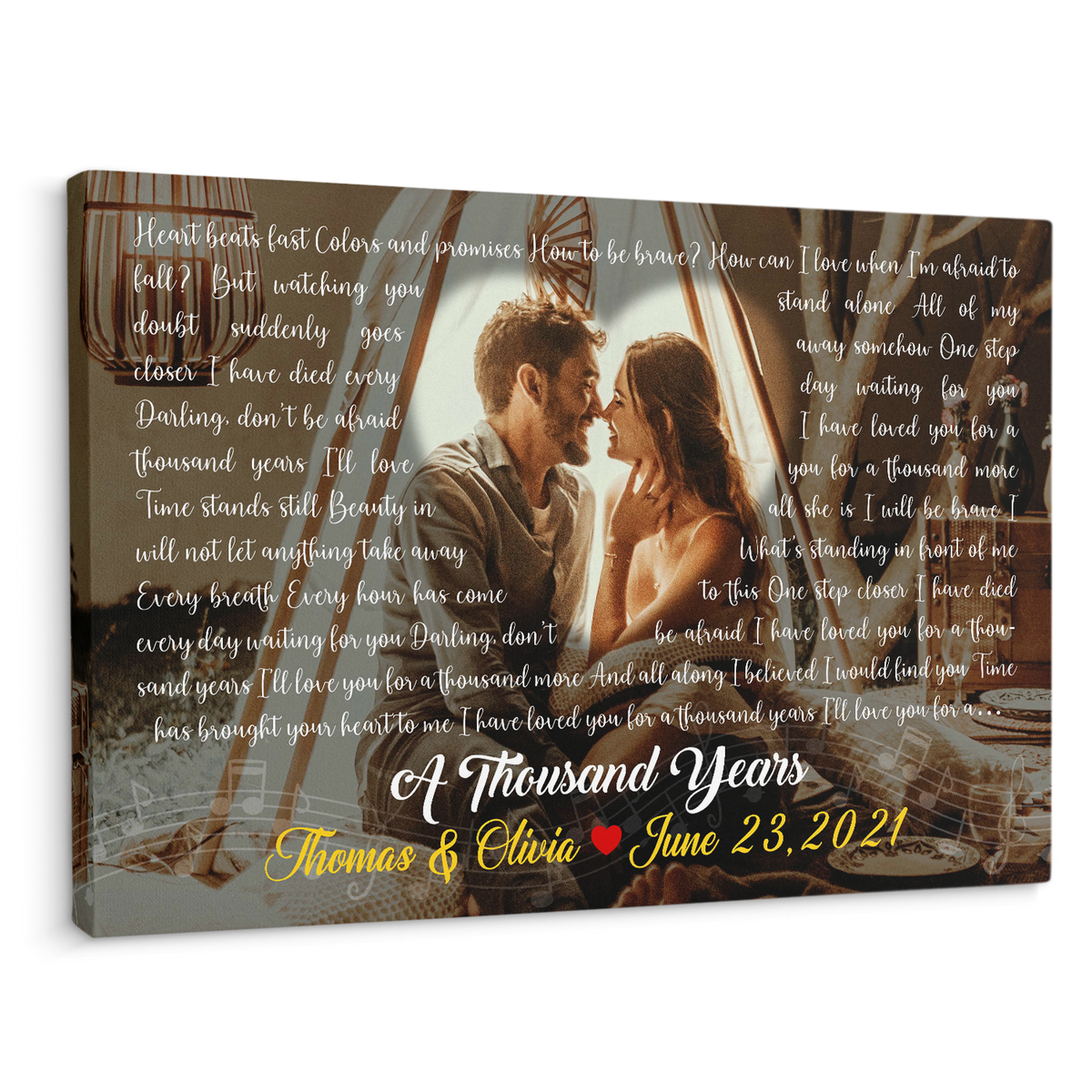 Custom Song Lyrics, Upload Photo, Customizable Song Name And Text Canvas Wall Art