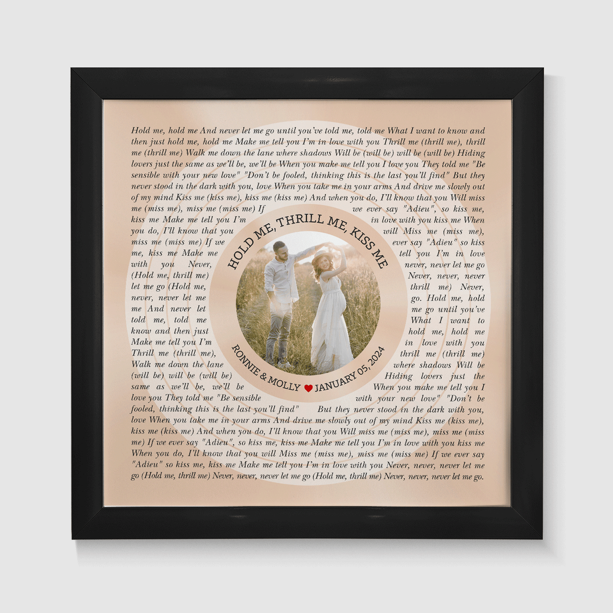 Circular Photo Sandy Framed Art Print, Personalized Song Lyrics & Name