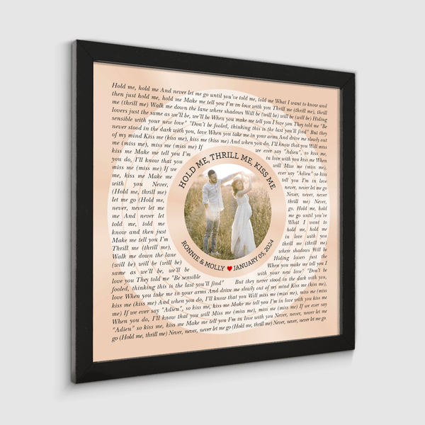 Circular Photo Sandy Framed Art Print, Personalized Song Lyrics & Name