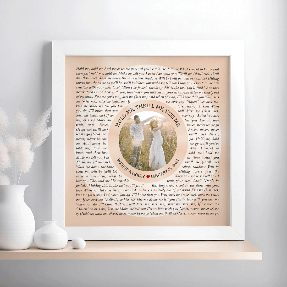 Circular Photo Sandy Framed Art Print, Personalized Song Lyrics & Name