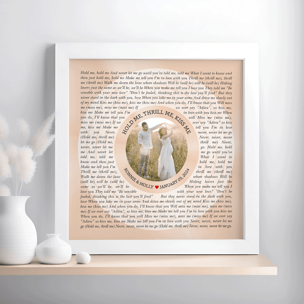 Circular Photo Sandy Framed Art Print, Personalized Song Lyrics & Name
