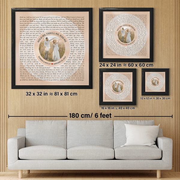 Circular Photo Sandy Framed Art Print, Personalized Song Lyrics & Name