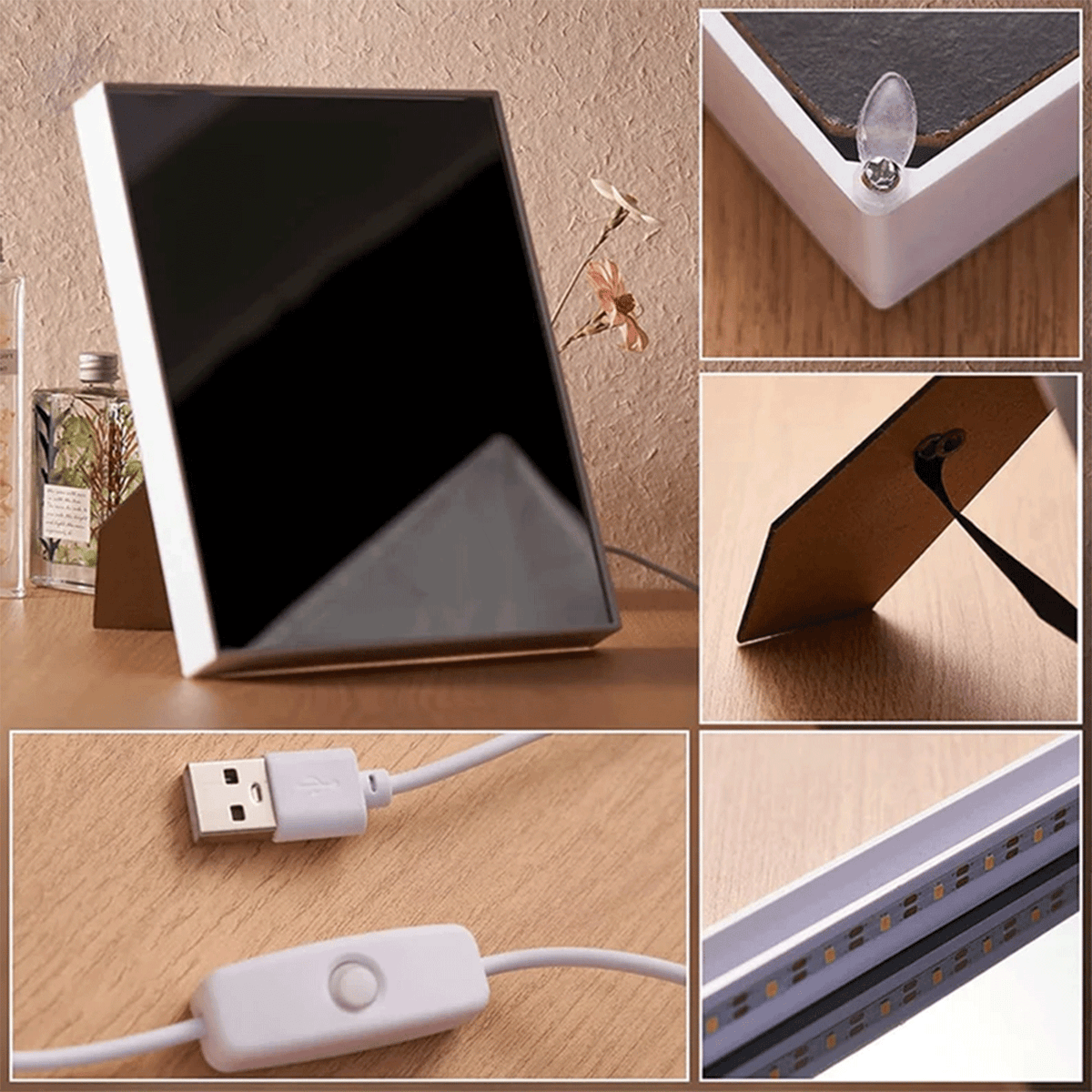Personalized Vinyl Record with Photo, Lyrics & Song - LED Mirror Frame Lamp