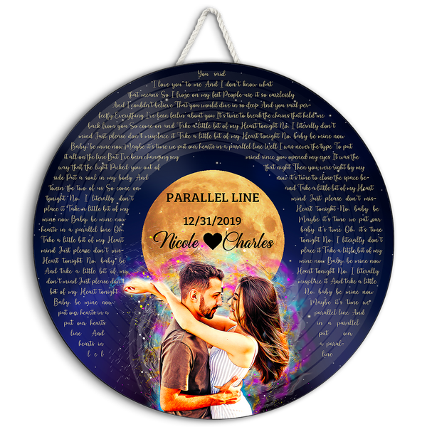 Personalized Song Lyrics and Portrait Round Wood Sign - Star Wave Style