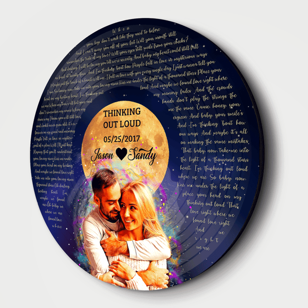 Personalized Song Lyrics and Portrait Round Wood Sign - Star Wave Style