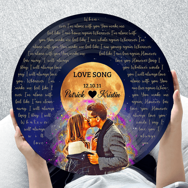 Personalized Song Lyrics and Portrait Round Wood Sign - Star Wave Style