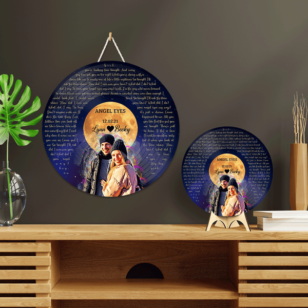 Personalized Song Lyrics and Portrait Round Wood Sign - Star Wave Style