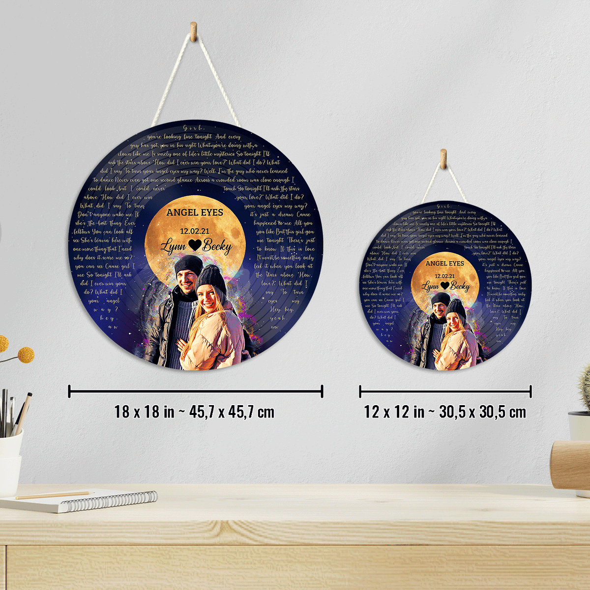 Personalized Song Lyrics and Portrait Round Wood Sign - Star Wave Style