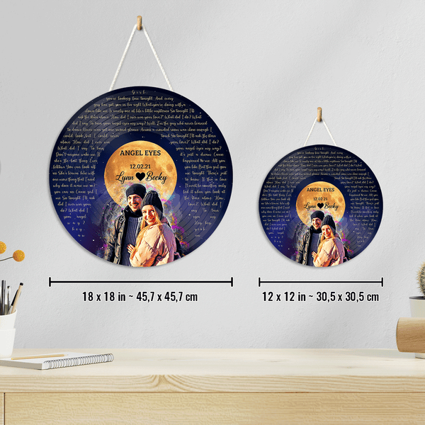 Personalized Song Lyrics and Portrait Round Wood Sign - Star Wave Style