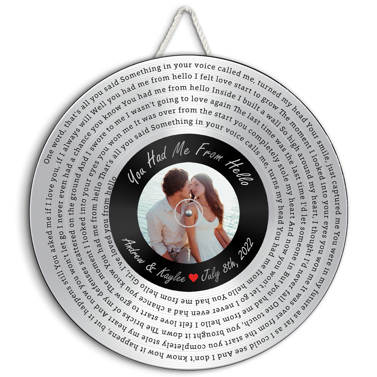 Custom Song Lyrics, Vinyl Record Art, Upload Photo, Customizable Song Name And Text Round Wood Sign