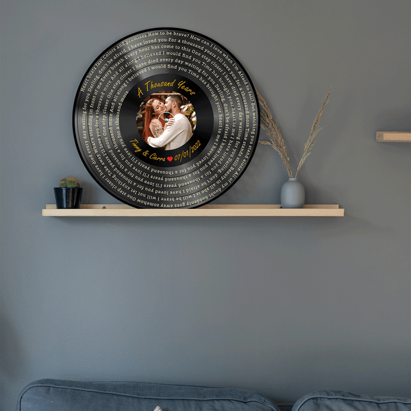Custom Song Lyrics, Vinyl Record Art, Upload Photo, Customizable Song Name And Text Round Wood Sign