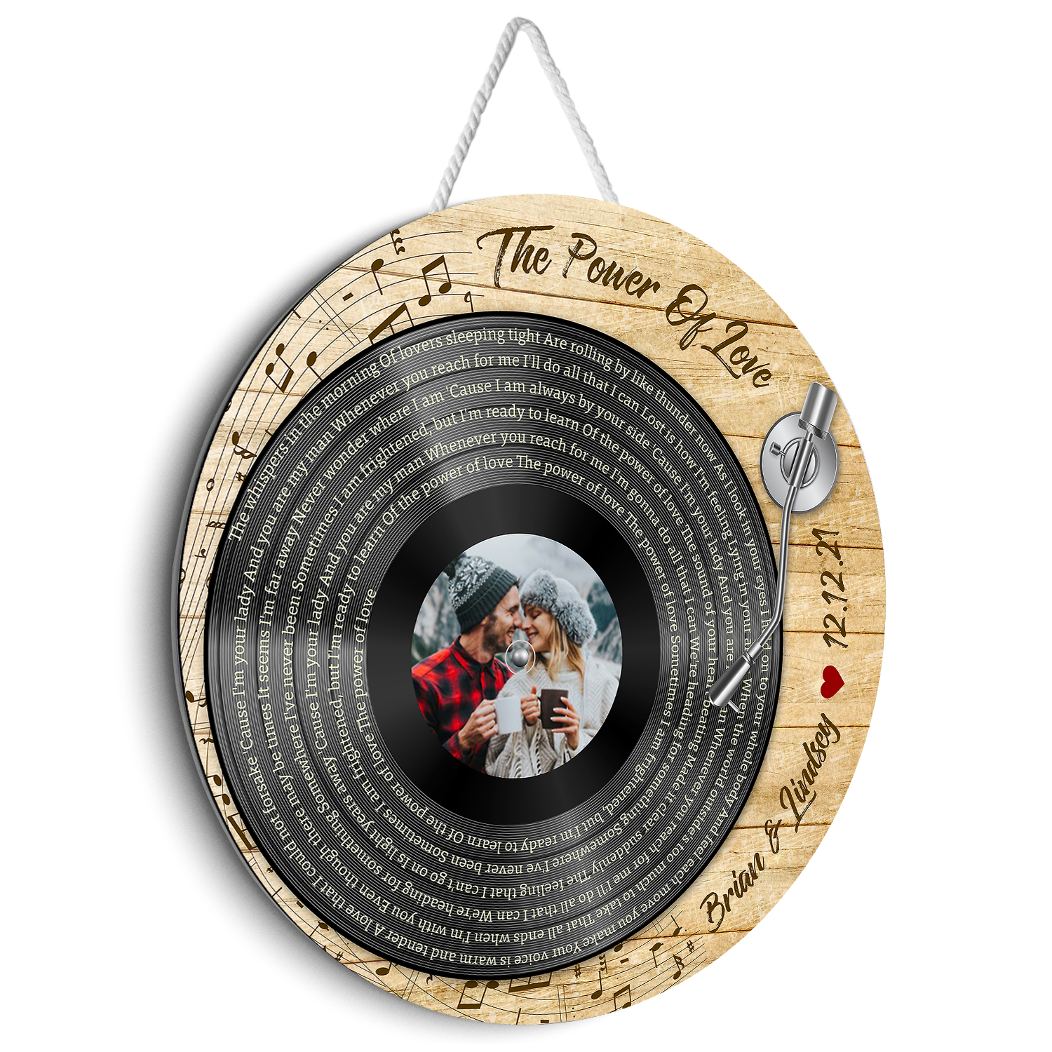 Custom Round Sign, Customizable Song Lyrics, Photo And Text, Vinyl Record Player