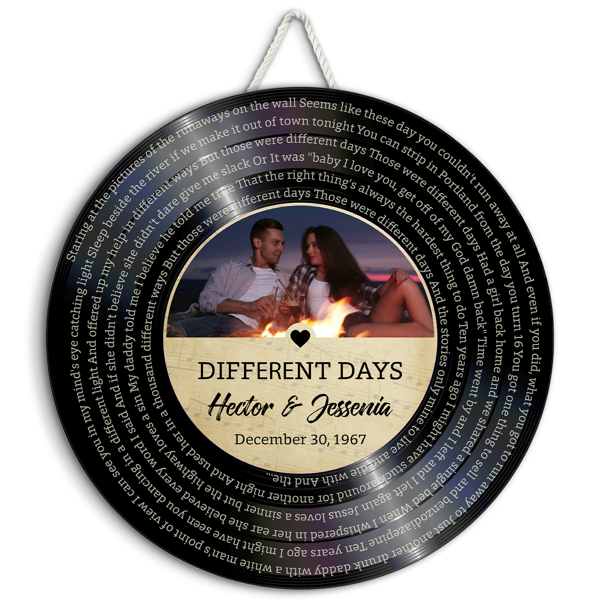 Custom Round Sign, Customizable Song Lyrics, Photo And Text, Vinyl Record, Gift For Couple