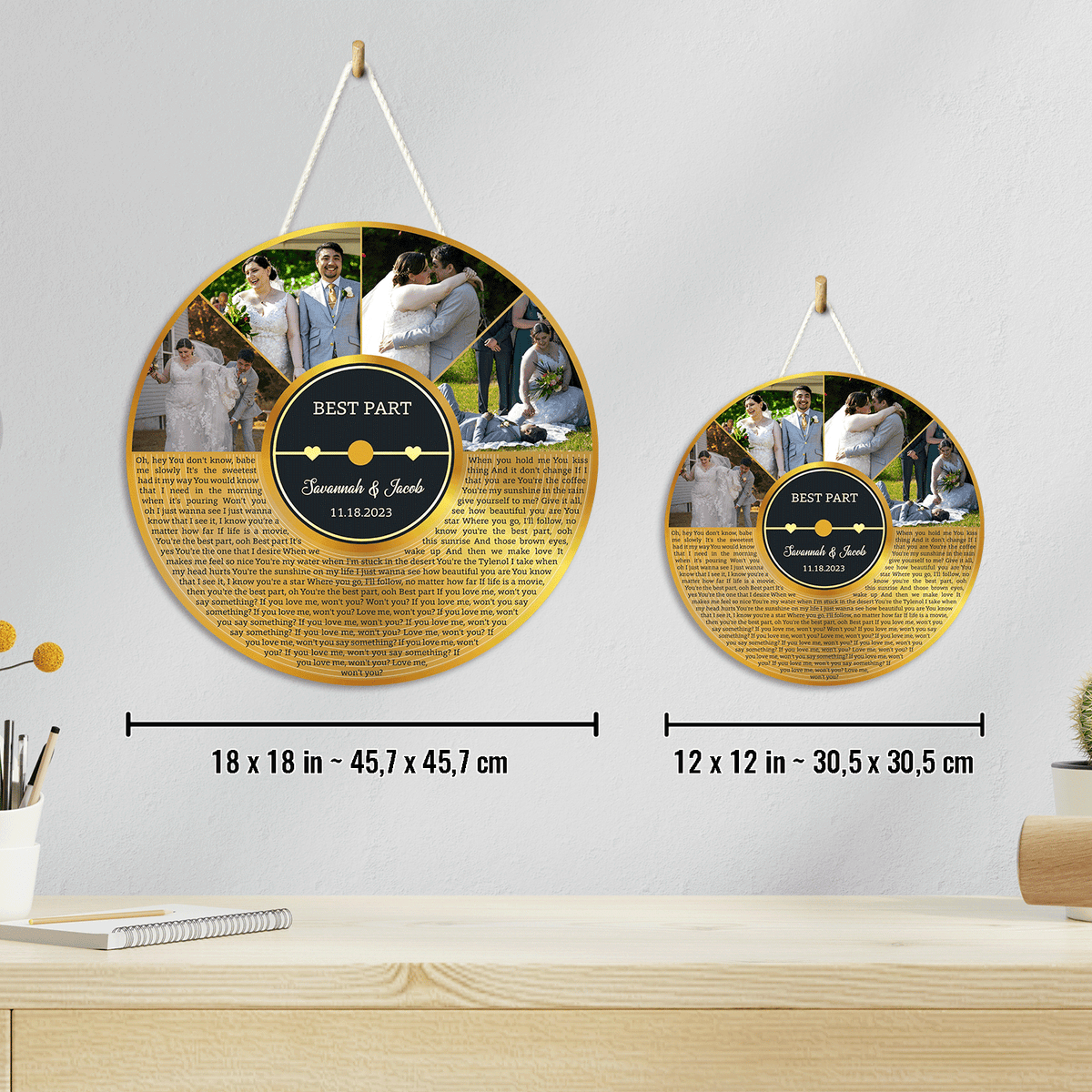 Custom Round Sign, Customizable Song Lyrics, Photo And Text, Half Vinyl Record