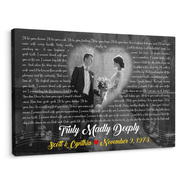 Custom Song Lyrics, Upload Photo, Customizable Song Name And Text Canvas Wall Art