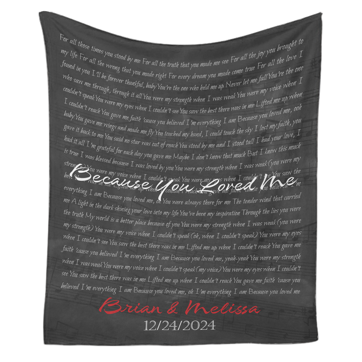 Custom Song Lyrics, Customizable Name And Date Black Background Blanket