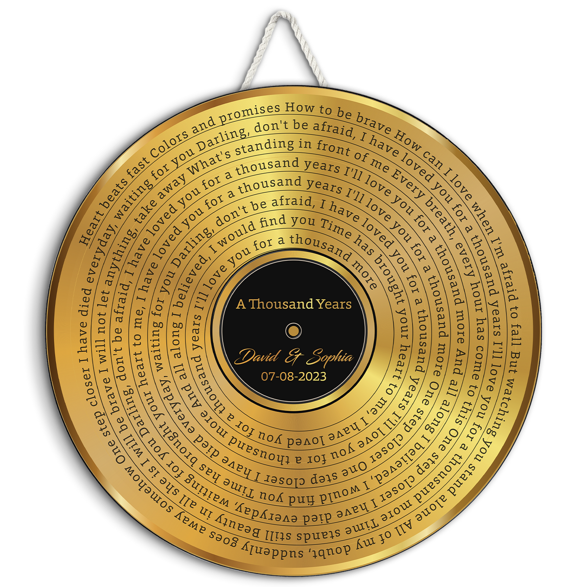 Custom Song Lyrics, Gold Vinyl Record, Customizable Song Name And Text Round Wood Sign