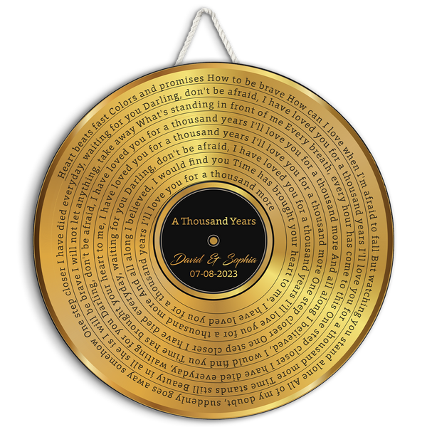 Custom Song Lyrics, Gold Vinyl Record, Customizable Song Name And Text Round Wood Sign