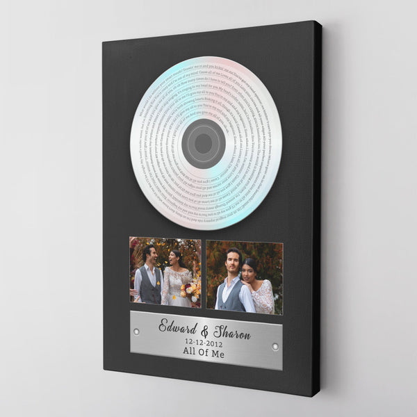 Custom Song Lyrics, Upload Photo, 2 Pictures, Customizable Text Vinyl Record Canvas